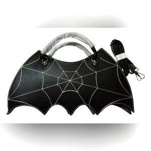 Goth Horror Themed Spider Web Bat Design Faux Leather Crossbody Purse